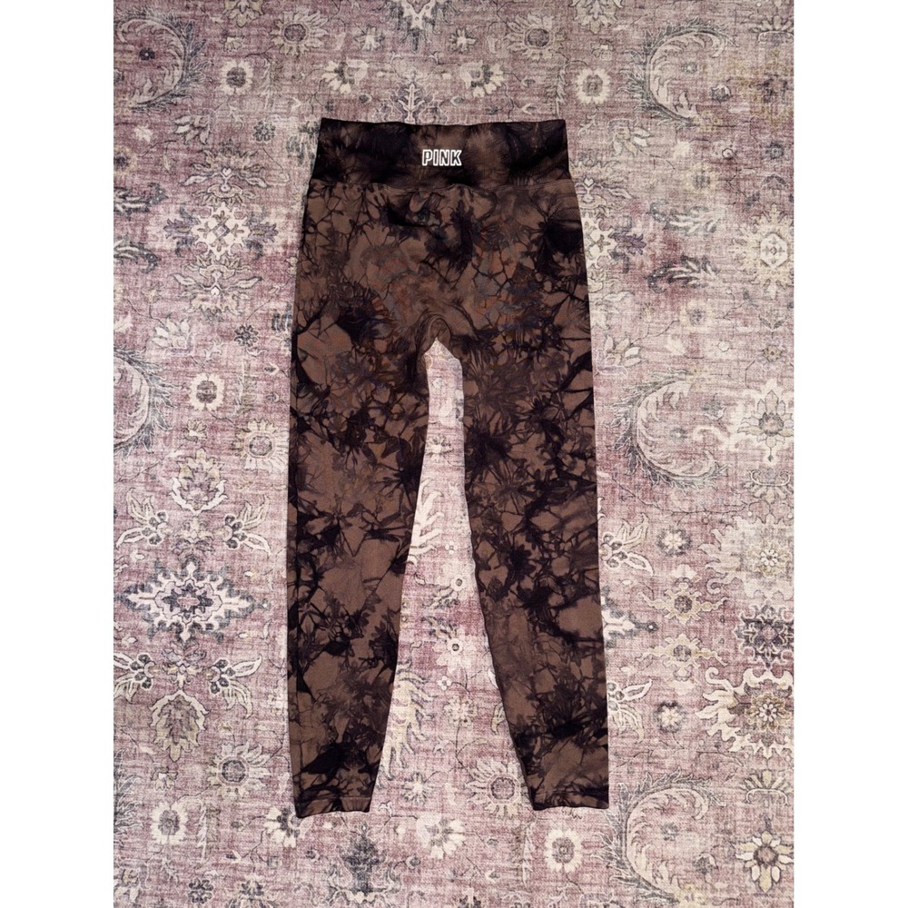 Victoria's Secret PINK Active Seamless Tie Dye‎ Leggings Brown Black Size Medium